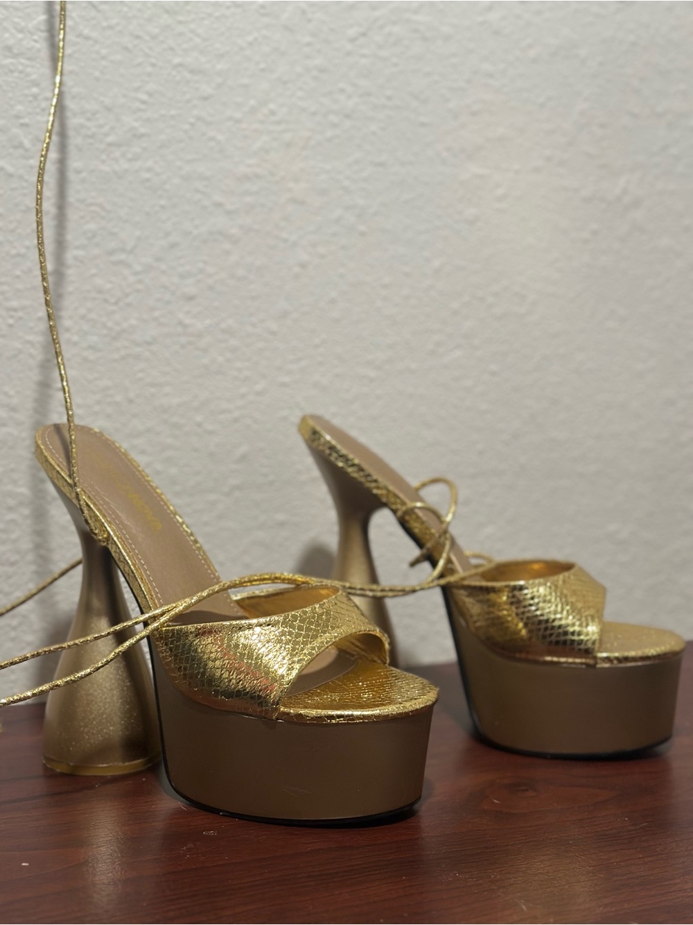 Fashion nova Gold Platform Lace-Up High Heel Sandals - Women 7.5